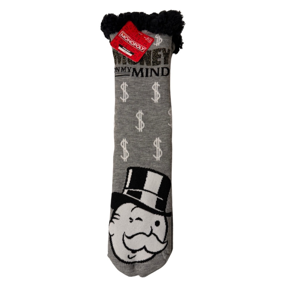 HASBRO | MONOPOLY Money On My Mind Plush Sherpa Fleece Lining Slipper Socks